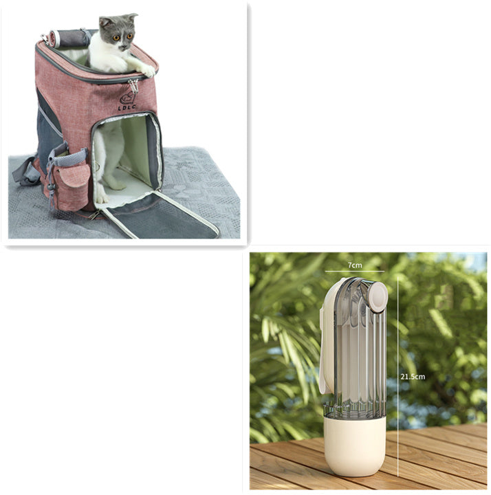 2-in-1 Portable Pet Water & Food Cup – Green Travel Bottle for Dogs & Cats (21.5cm, ABS/PP/PS)
