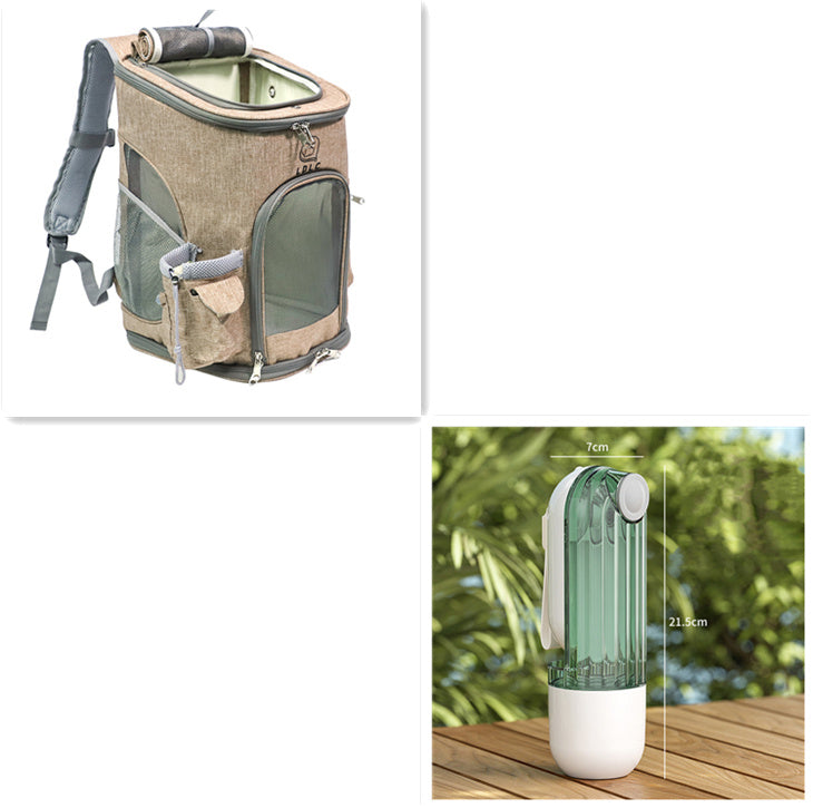 2-in-1 Portable Pet Water & Food Cup – Green Travel Bottle for Dogs & Cats (21.5cm, ABS/PP/PS)