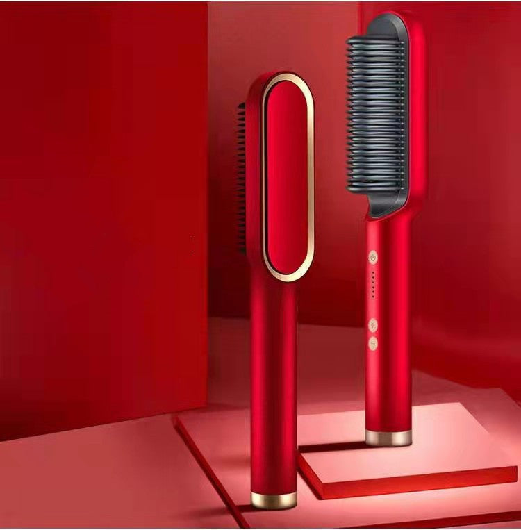 2-in-1 Hair Straightener & Curling Hot Comb – Negative Ion Electric Styling Brush | Tourmaline Ceramic, 10 Temp Settings