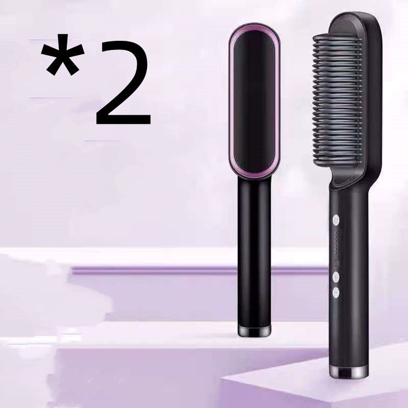 2-in-1 Hair Straightener & Curling Hot Comb – Negative Ion Electric Styling Brush | Tourmaline Ceramic, 10 Temp Settings