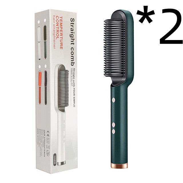 2-in-1 Hair Straightener & Curling Hot Comb – Negative Ion Electric Styling Brush | Tourmaline Ceramic, 10 Temp Settings