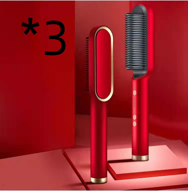 2-in-1 Hair Straightener & Curling Hot Comb – Negative Ion Electric Styling Brush | Tourmaline Ceramic, 10 Temp Settings