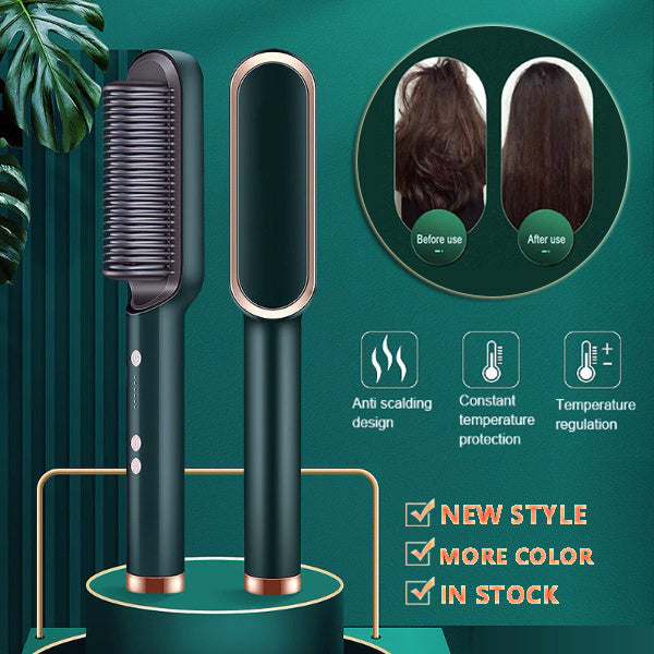 2-in-1 Hair Straightener & Curling Hot Comb – Negative Ion Electric Styling Brush | Tourmaline Ceramic, 10 Temp Settings