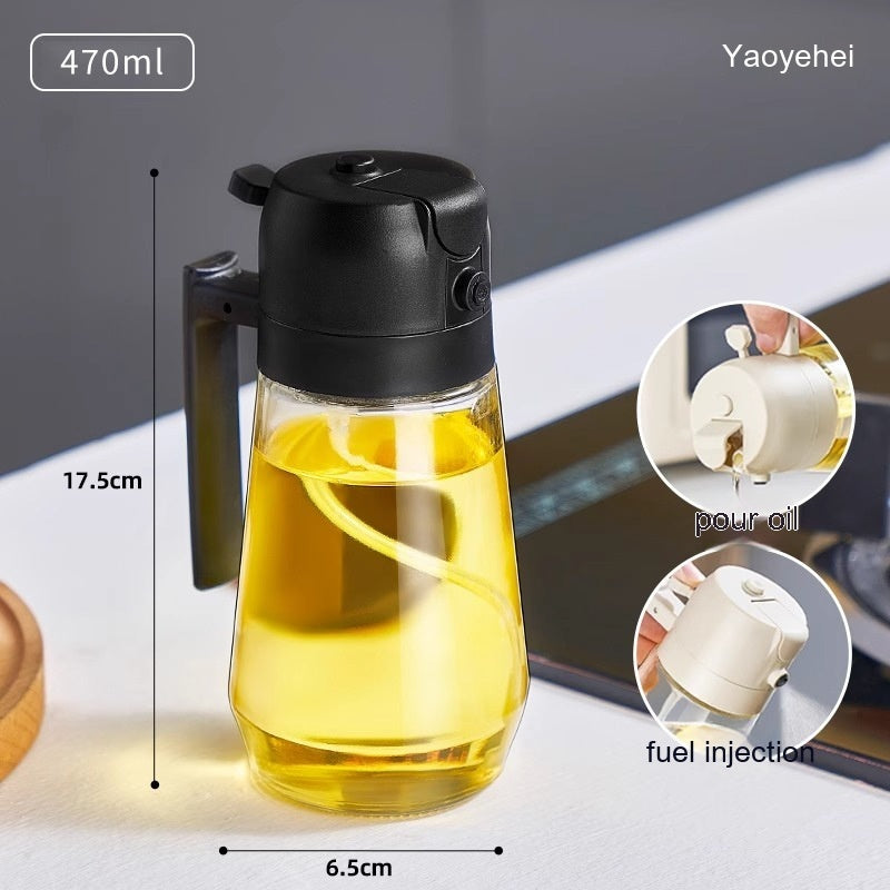 470ML 2-in-1 Olive Oil Sprayer & Pourer – Glass Cooking Dispenser for Oil, Vinegar, Soy Sauce (Ergonomic Handle)