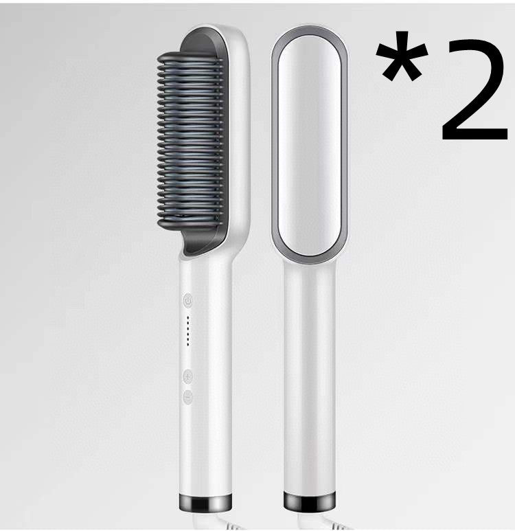 2-in-1 Hair Straightener & Curling Hot Comb – Negative Ion Electric Styling Brush | Tourmaline Ceramic, 10 Temp Settings