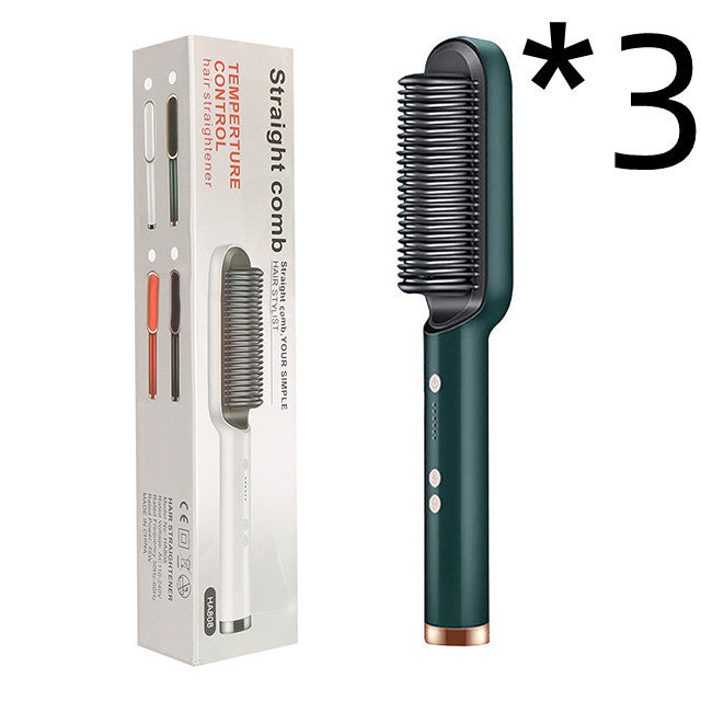 2-in-1 Hair Straightener & Curling Hot Comb – Negative Ion Electric Styling Brush | Tourmaline Ceramic, 10 Temp Settings