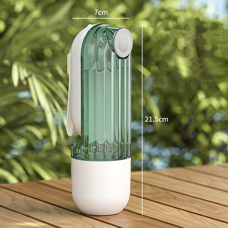 2-in-1 Portable Pet Water & Food Cup – Green Travel Bottle for Dogs & Cats (21.5cm, ABS/PP/PS)