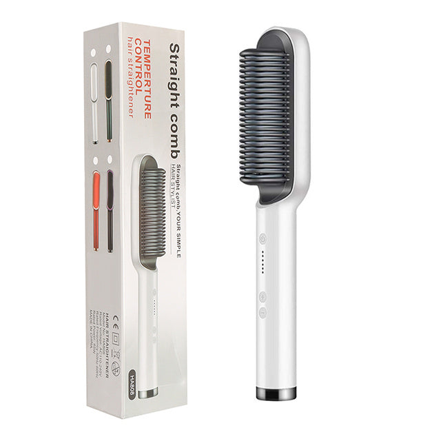 2-in-1 Hair Straightener & Curling Hot Comb – Negative Ion Electric Styling Brush | Tourmaline Ceramic, 10 Temp Settings