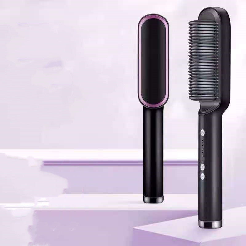 2-in-1 Hair Straightener & Curling Hot Comb – Negative Ion Electric Styling Brush | Tourmaline Ceramic, 10 Temp Settings