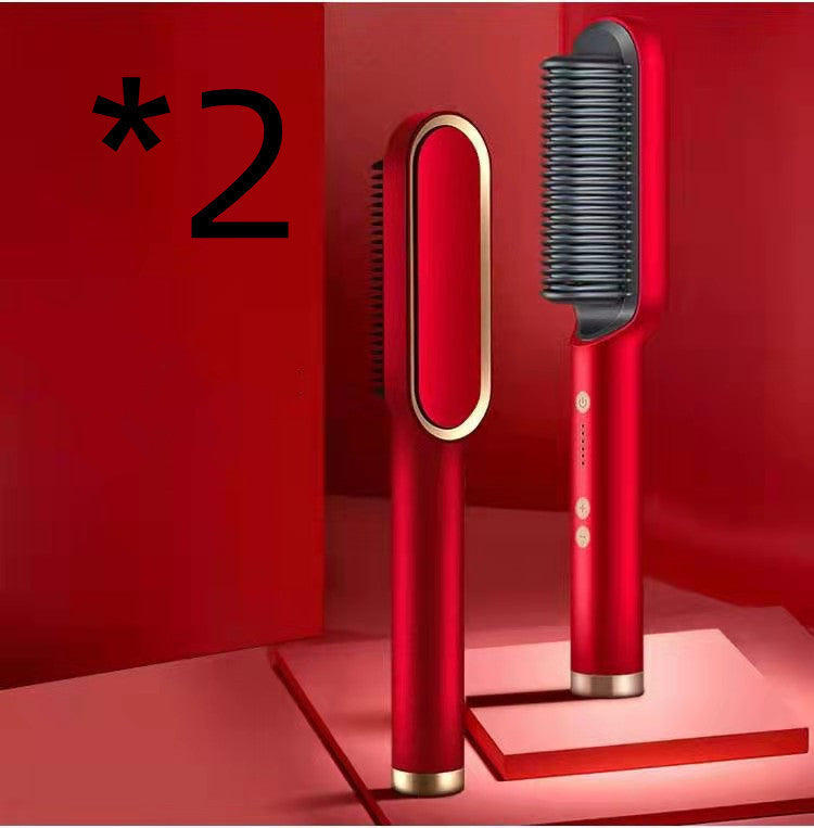 2-in-1 Hair Straightener & Curling Hot Comb – Negative Ion Electric Styling Brush | Tourmaline Ceramic, 10 Temp Settings