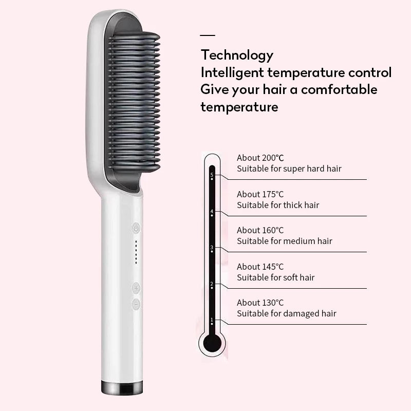 2-in-1 Hair Straightener & Curling Hot Comb – Negative Ion Electric Styling Brush | Tourmaline Ceramic, 10 Temp Settings