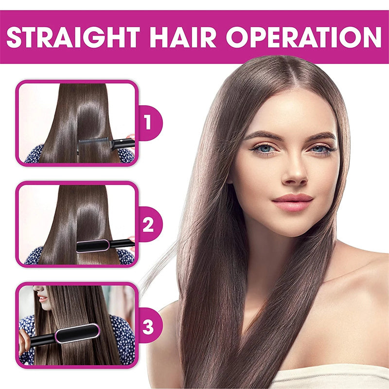 2-in-1 Hair Straightener & Curling Hot Comb – Negative Ion Electric Styling Brush | Tourmaline Ceramic, 10 Temp Settings