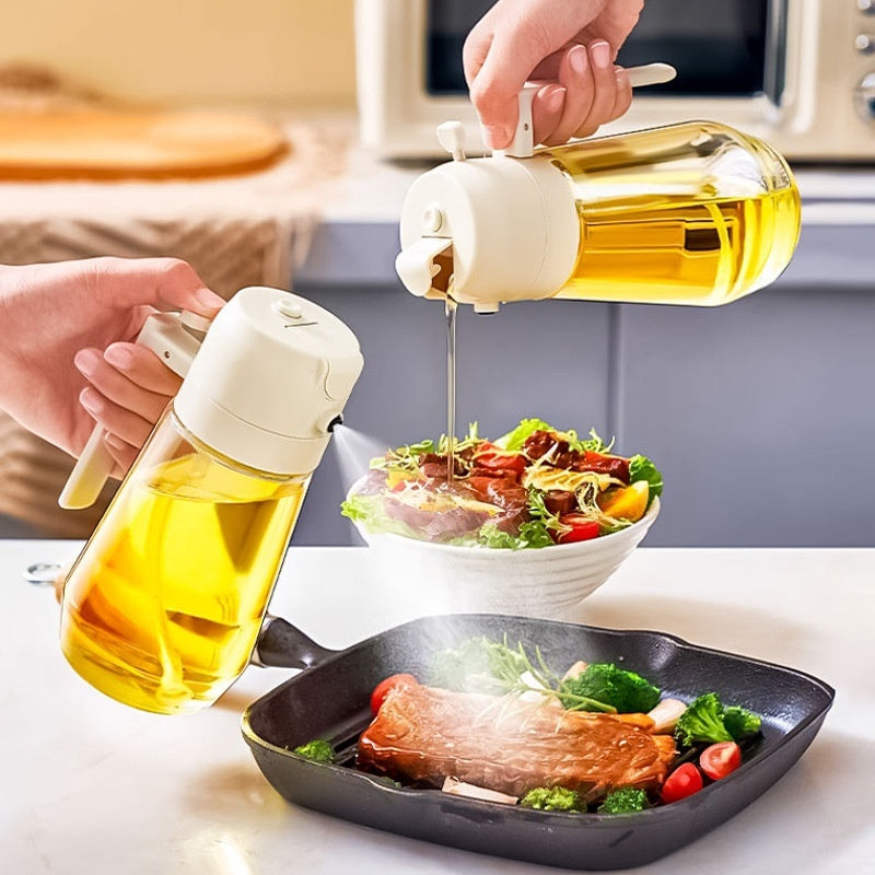 470ML 2-in-1 Olive Oil Sprayer & Pourer – Glass Cooking Dispenser for Oil, Vinegar, Soy Sauce (Ergonomic Handle)