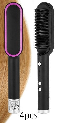 2-in-1 Hair Straightener & Curling Hot Comb – Negative Ion Electric Styling Brush | Tourmaline Ceramic, 10 Temp Settings