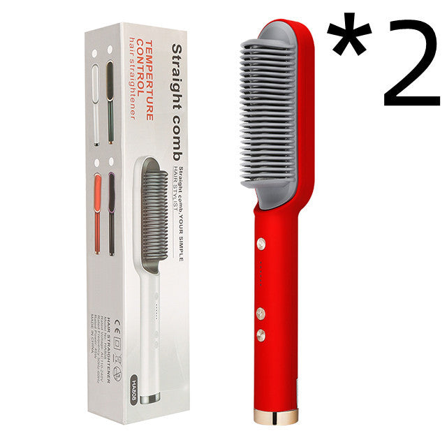 2-in-1 Hair Straightener & Curling Hot Comb – Negative Ion Electric Styling Brush | Tourmaline Ceramic, 10 Temp Settings