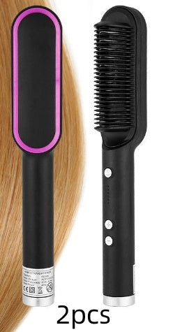 2-in-1 Hair Straightener & Curling Hot Comb – Negative Ion Electric Styling Brush | Tourmaline Ceramic, 10 Temp Settings