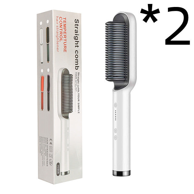 2-in-1 Hair Straightener & Curling Hot Comb – Negative Ion Electric Styling Brush | Tourmaline Ceramic, 10 Temp Settings