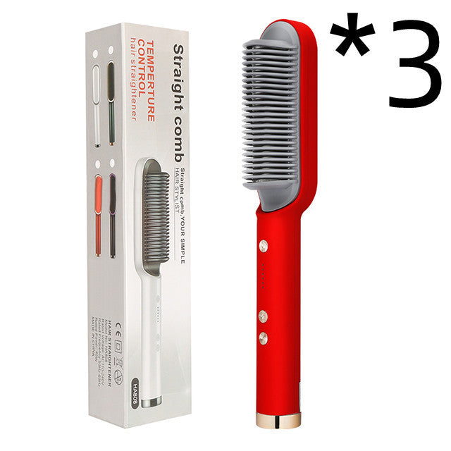 2-in-1 Hair Straightener & Curling Hot Comb – Negative Ion Electric Styling Brush | Tourmaline Ceramic, 10 Temp Settings