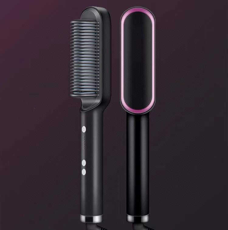 2-in-1 Hair Straightener & Curling Hot Comb – Negative Ion Electric Styling Brush | Tourmaline Ceramic, 10 Temp Settings