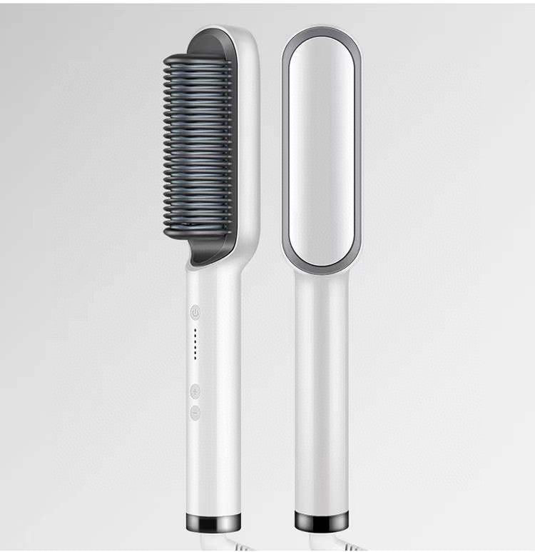 2-in-1 Hair Straightener & Curling Hot Comb – Negative Ion Electric Styling Brush | Tourmaline Ceramic, 10 Temp Settings