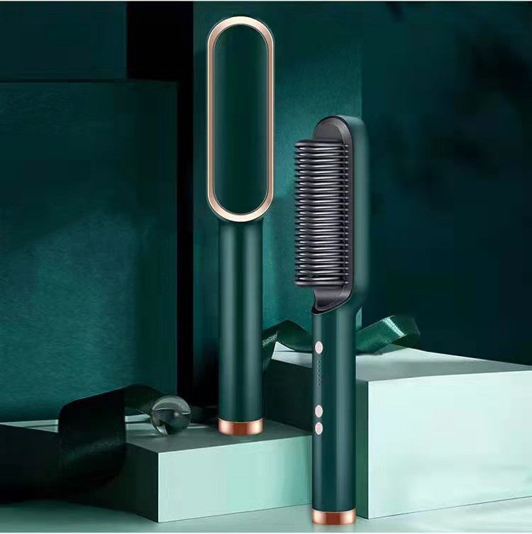 2-in-1 Hair Straightener & Curling Hot Comb – Negative Ion Electric Styling Brush | Tourmaline Ceramic, 10 Temp Settings