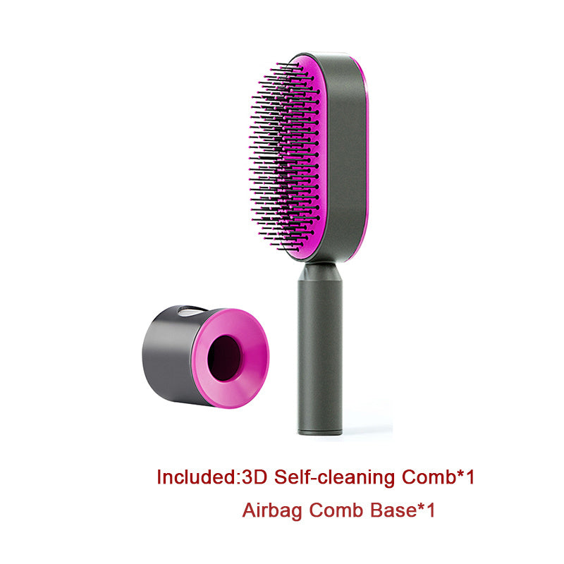 2-in-1 Self-Cleaning Hair Brush for Women – Anti-Static Detangling Comb with Scalp Massage & Air Cushion | For All Hair Types