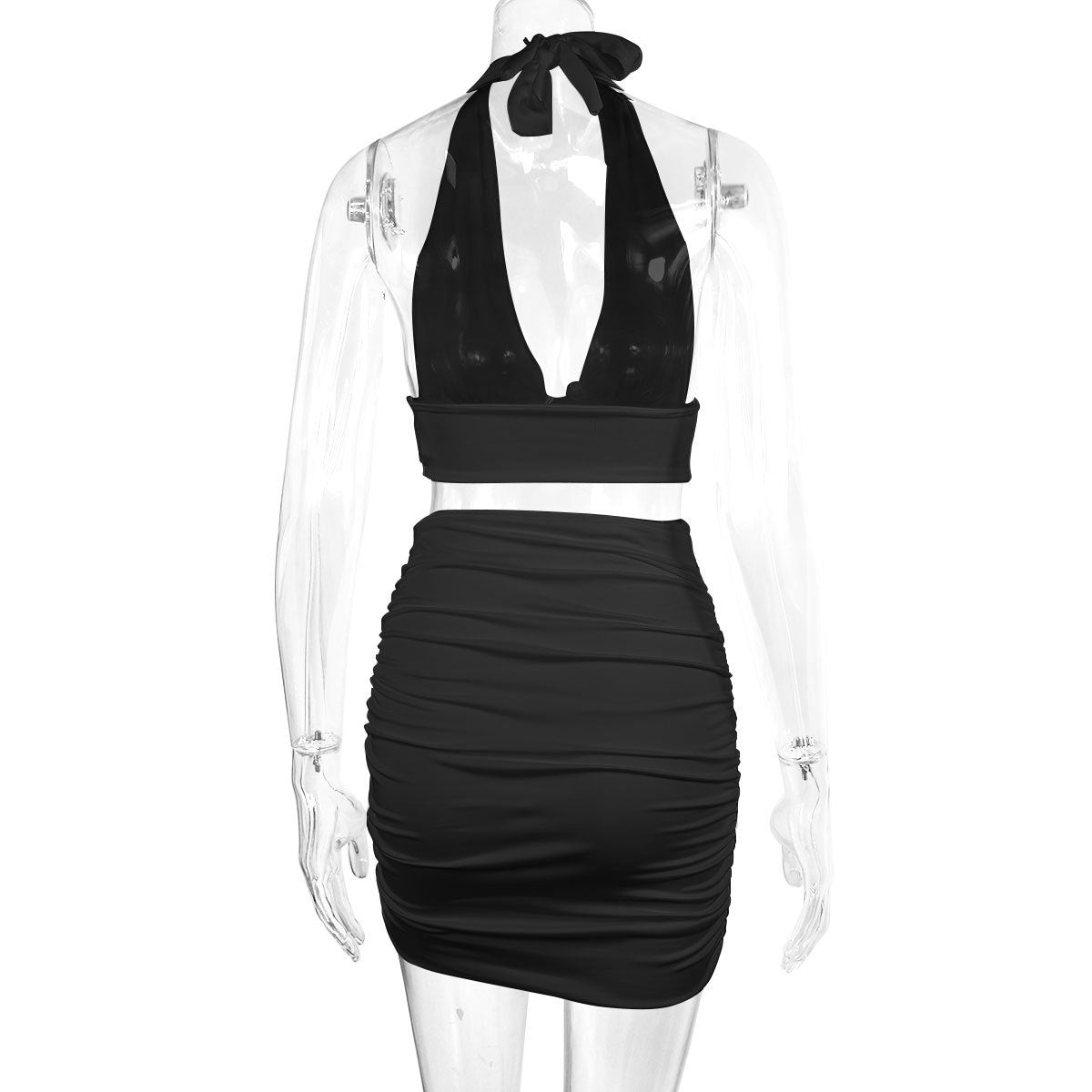 2-Piece Halter Top & Pleated Skirt Set for Women – Lace-Up Hip Design, Trendy & Chic