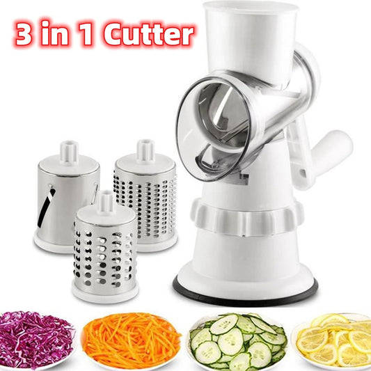 3-in-1 Manual Vegetable Slicer & Grater – Multifunction Kitchen Chopper with Stainless Steel Blades