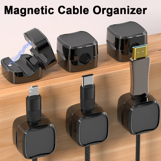 Magnetic Cable Clip – Under Desk Adjustable Cable Organizer (6 Pack, Black & White)