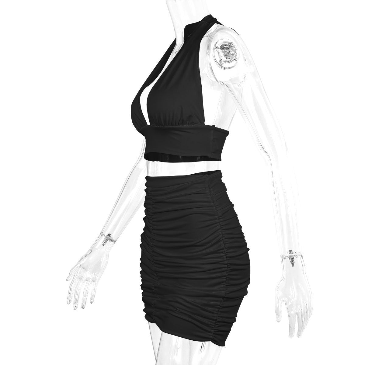 2-Piece Halter Top & Pleated Skirt Set for Women – Lace-Up Hip Design, Trendy & Chic