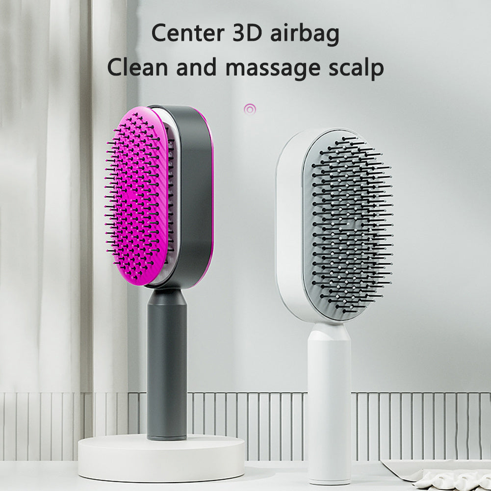 2-in-1 Self-Cleaning Hair Brush for Women – Anti-Static Detangling Comb with Scalp Massage & Air Cushion | For All Hair Types