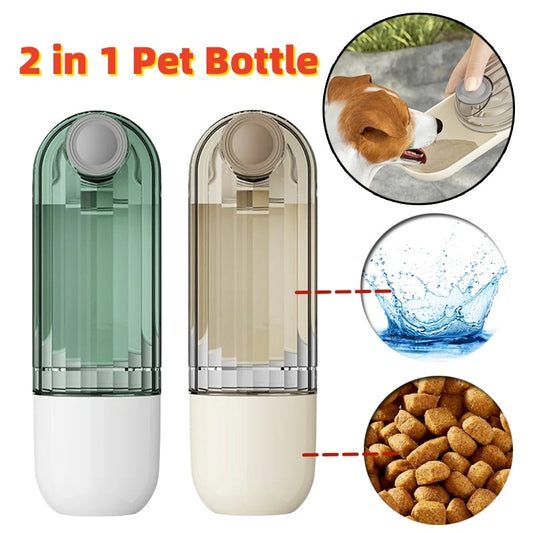 2-in-1 Portable Pet Water & Food Cup – Green Travel Bottle for Dogs & Cats (21.5cm, ABS/PP/PS)