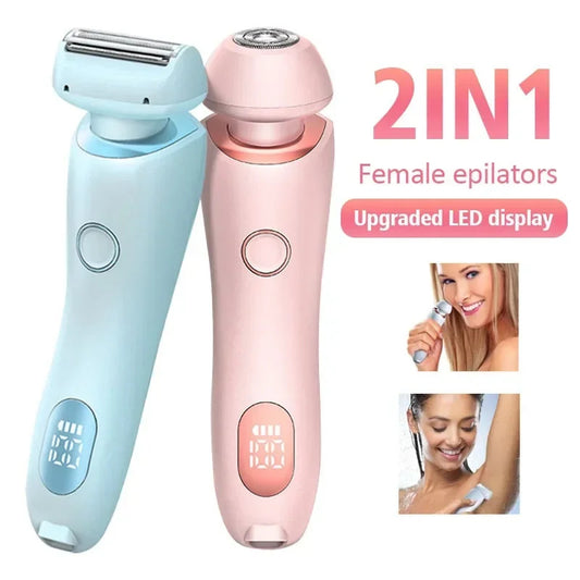 2-in-1 USB Rechargeable Electric Shaver for Women – Waterproof Hair Removal Epilator for Face, Legs, Bikini, and Body