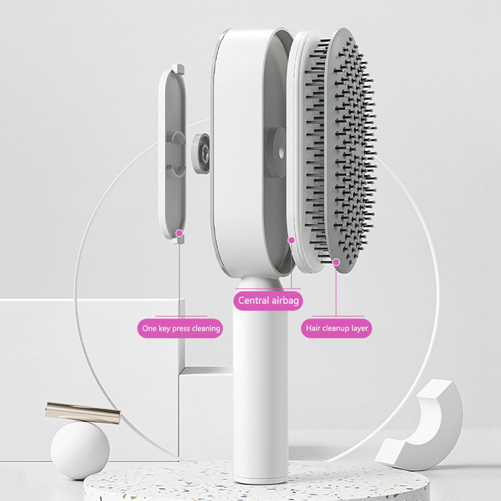 2-in-1 Self-Cleaning Hair Brush for Women – Anti-Static Detangling Comb with Scalp Massage & Air Cushion | For All Hair Types