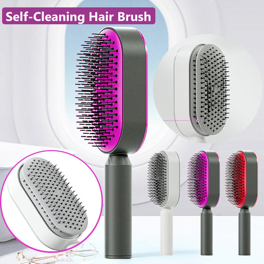 2-in-1 Self-Cleaning Hair Brush for Women – Anti-Static Detangling Comb with Scalp Massage & Air Cushion | For All Hair Types
