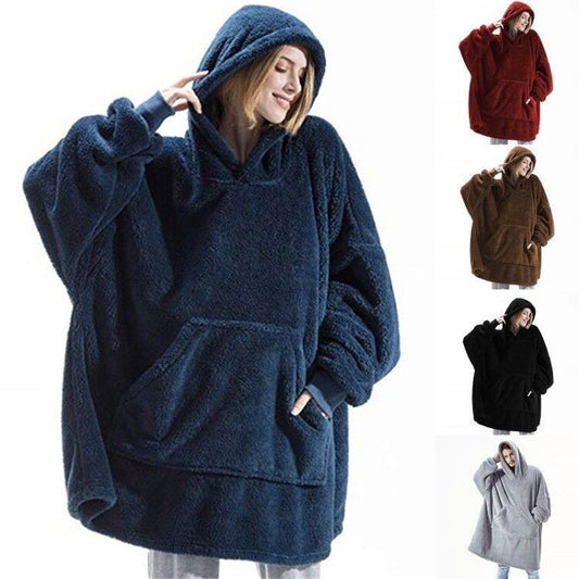 Oversized Wearable Blanket Hoodie – Ultra-Soft Double-Sided Fleece with Big Pocket | One Size