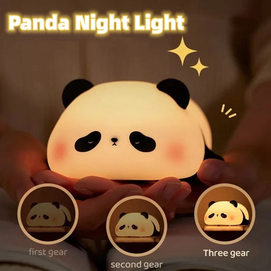 Rechargeable Panda Night Light for Kids – Soft Silicone Cartoon Lamp with Adjustable Warm Light & Timer